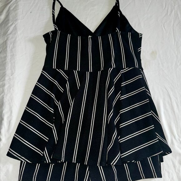 Privy Black White Striped V Neck Romper Women Tank Wrap Overlay Shorts-A343 - Picture 2 of 6
